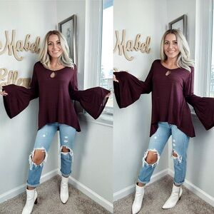 a.n.a boho chic burgundy bell sleeved flowy top size XL